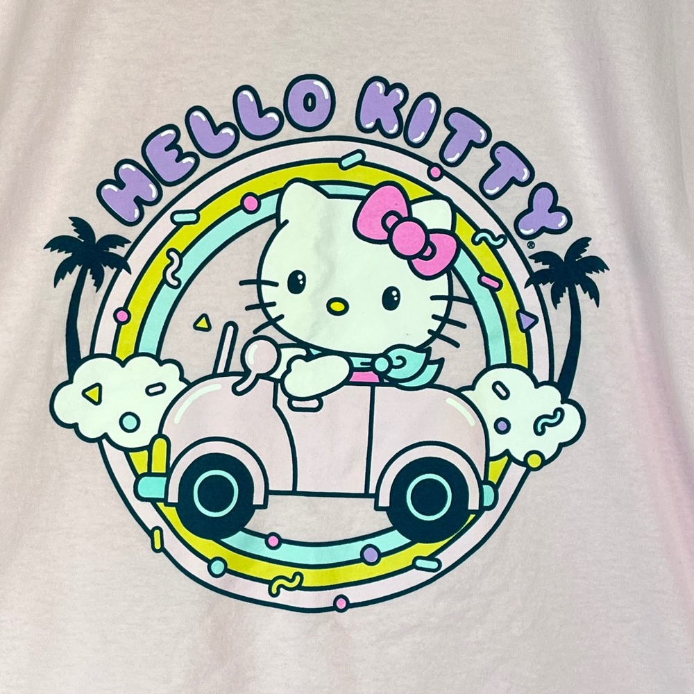 Hello Kitty Women's T-Shirt Pink Car Graphic Print Sanrio Medium - Picture 3 of 4